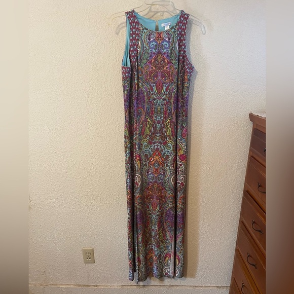 London Times Casual Blue and Purple Halter Maxi Dress - Picture 1 of 8